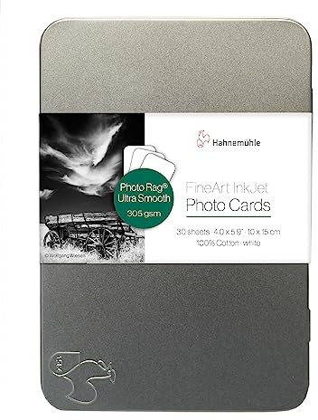 Hahnemühle DFA Photo Cards, Photo Rag Ultra Smooth 305 g/m² 10 x 15 cm, 30 feuilles dans boîte métallique