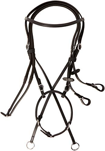 Cwell Equine New ** Cross Over ** Bitless Leather Bridle with web grip reins BLACK F/C/P (COB)