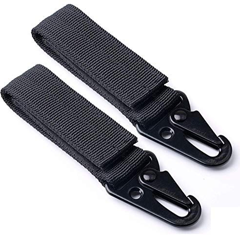 Selighting Taktische Gürtelschlaufe zum Aufhängen, Karabinerhaken, Nylon, Gurtband, Schnalle, Gurtclip für MOLLE-Rucksack, 2 Stück (Schwarz)