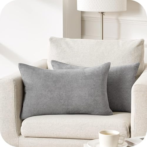 Topfinel Federe Cuscini 40x60cm Comode in Ciniglia per Divano, Copricuscini Grigio Decorativi Letto Arredo casa, Fodere cuscino Tinta unita per Soggiorno Camera Balcone Esterno, 2 Pezzi