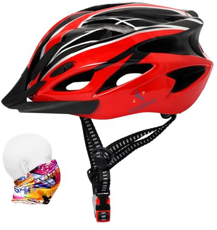 ioutdoor Bike Helmet Adult, Mountain Cycle Helmets Ladies, With Visor Adjustable Size 56-62CM Large Lightweight 18 Vents Bicycle Cycling for Teenagers Women Men Kids 8-12 Years Old (Red Black)