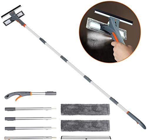 Baban Limpiacristales para Ventanas, Limpiador para rociador de Ventanas 3 en 1 Poste de extensión Recto de 5 s ecciones, escobilla de limpiaparabrisas de 76 ''
