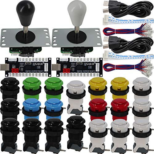 SJ@JX Arcade Game 2 Player Controller DIY Kit Microswitch Button 4&8 Way Joystick Zero Delay USB Encoder Fighting Stick Handles Console for PC MAME Raspberry Pi Retropie