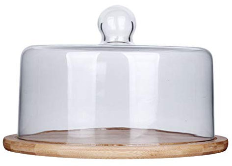 Cabilock 1 Ensemble de Verre Clair avec Socle en Bois Verre Dessert Fromage Cloche avec Plateau en Affichage en Cloche Clair e en Couverture pour