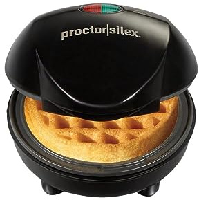 Proctor Silex Mini Waffle Maker Machine with 4” Round Non-stick Grids, Make Personalized Individual Breakfast Keto Chaffles and Hashbrowns, Compact, Black (26100)