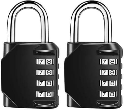 OUTLETISSIMO® Coppia Lucchetti Lucchetto Nero Impermeabile a combinazione 4 cifre da esterno o interno da palestra, armadietto sportivo, recinzione, cassetta degli attrezzi, cancello