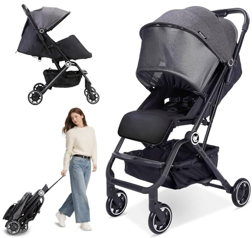 Wheelive Cochecito de Bebé Ligero, Silla Paseo de Viaje Compacto Fácil de Plegar con Una Mano con Respaldo Ajustable y Cesta de Almacenamiento, Cochecito Infantil para Viajes en Avión y Más