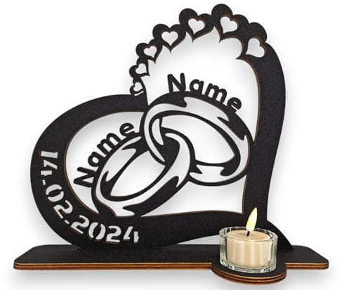Waluna® Hochzeitsgeschenk Eheringe – personalisierter Teelichthalter mit Herz, Namen & Datum – Liebesgeschenk, Tischdeko Hochzeit & Jahrestag 12 Farben (Teelichthalter)