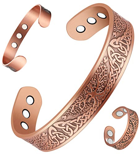 Vicmag Copper Magnetic Bracelet for Men 3800 Gauss Magnets Bangle Ring | Ultra Strength, 99.99% Pure Copper, Adjustable Size, Present Box, Cooper bracelet, Tree of Life