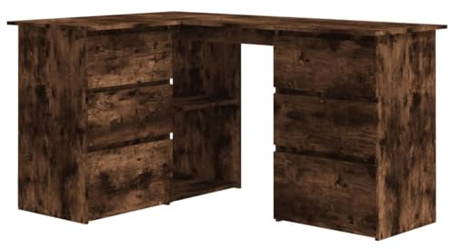 vidaXL Hörnskrivbord rökfärgad ek 145x100x76 cm konstruerat trä, databord, kontorsbord, hörnskrivbord, arbetsbord, bord