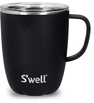 S'well Mug with Handle, Black Onyx, 350ml. Vacuum Insulated Stainless Steel Travel Mug with Handle, 11.000 x 8.800 x 10.800