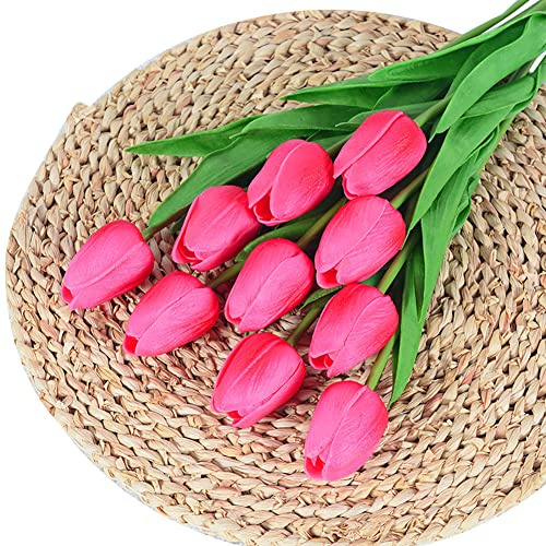 10 huvuden konstgjorda tulpanblommor, förfalskad tulpanbukett PU äkta touch latex konstgjorda blommor tulpanbukett, konst tulpaner dekoration, konstväxt för bröllop, hem, fest, festival