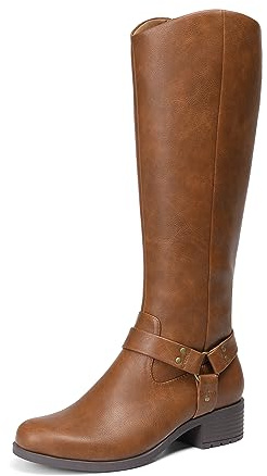DREAM PAIRS Boots For Women Knee High, Comfortable Pull On Side Zipper Buckle Riding Boots,Size 6.5,Brown,SDKB2312W