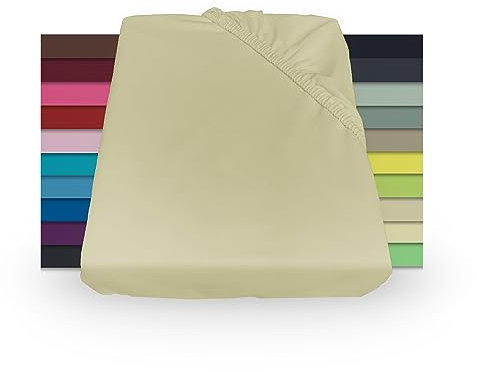 NIBLO Premium Jersey Spannbettlaken Spannbetttuch 120X200 Hellbeige Laken 100% gekämmte Baumwolle Bettlaken für alle Matratzen bis 25cm Höhe Oeko-TEX® hochwertige Verarbeitung