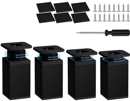 AUAUY 4 Piezas Patas para Muebles, 80mm Patas de Gabinete Ajustables, 0-20mm Altura Ajustable Patas para Mesas, Patas Mesa con Tornillos, Destornillador y Tapete Antideslizante para Sofá Estantes