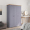 Willood Kleiderschrank 3-Türig Grau 118×50×171 5 cm Kiefer Panama Serie Kleiderschrank geeignet für Schlafzimmer Wohnzimmer Flügeltüren mit Schienen