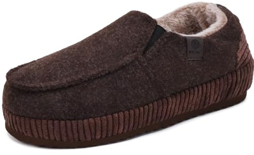 ONCAI Zapatillas de Casa Hombre sarga de algodón Pantuflas de Fieltro Cerradas Atrás de Pana Invierno Zapatos Yoga Mat Suela Antideslizante Goma Interior y Exterior Marrón Oscuro Talla 46