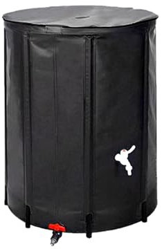 MBBTAG Portable Rain Barrel, PVC Mesh Rain Barrel Water Collector, with Faucet, Foldable Outdoor Rain Barrel, Rain Water Catcher, Emergency Water Supply, Can Irrigate Garden Plants(Black,60x60x88cm)