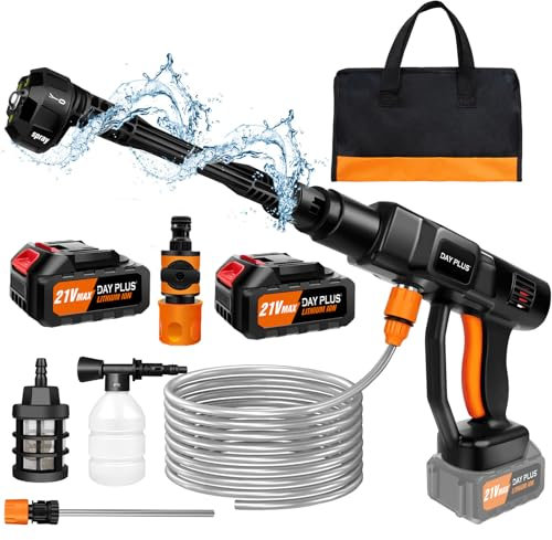 Cordless Pressure Washer,21VPortable Pressure Washer wit h2X 3.0Ah Battery,6-in-1 Adjustable Nozzle,5m Hose Pressure Cleaner