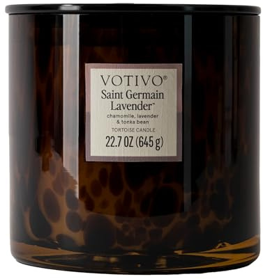 Votivo Saint Germain Lavender Tortoise Scented Candle | 22.7 oz Soy Wax Blend | Floral Scent | Decorative Home Decor Tortoiseshell Pattern | 100 Hour Burn Time