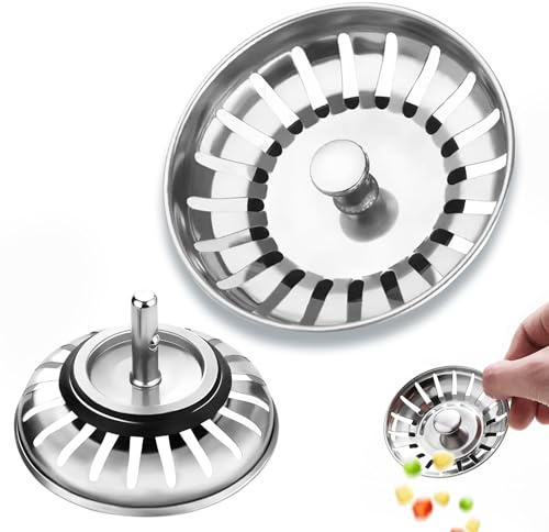 2 stycken köksfilter, diskbänkslock, dräneringssil, korglock i rostfritt stål, lämplig för kök, badrum mot blockeringar, lukt (diameter 8 cm)