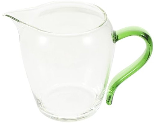 HOLIDYOYO Glass Gravy Boat Sauce Dispenser 350ml Heat-Resistant Thickened Glass Tea Cup Green Handle for Family Tea Serving and Salad Dressing