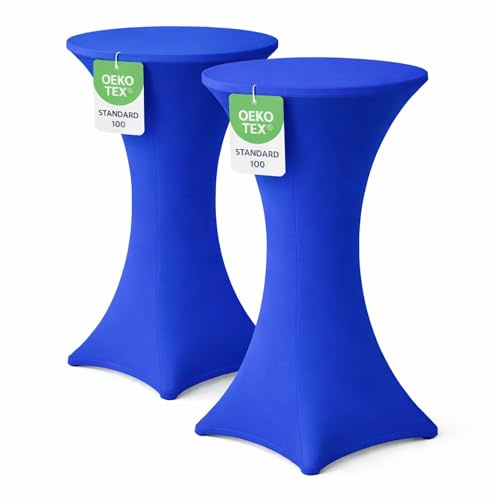 EXKLUSIV HEIMTEXTIL Stehtischhusse für Bistrotisch mit 4 verstärkten Fußlaschen elastisch Stretch Oeko-TEX Zertifiziert Ø 70-75x110-120 cm Royalblau (2 Stück)