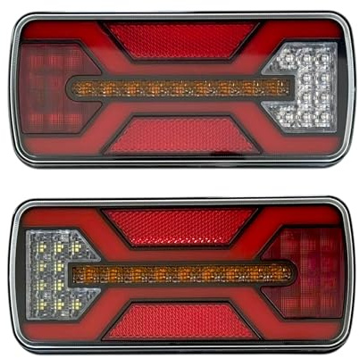 MelTruck 2 x neonLED-bakljus 5 funktioner E9 IP67 12 V/24 V med smart laddning för lastbilar, släpvagnar, traktor – bakljus med blinkersljus, bromsljus, bakljus, bakljus, dimbakljus