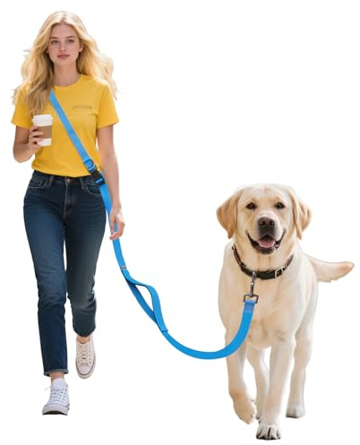 Hands Free Dog Leash,Galaxy Reflective Crossbody Leash, 6–9.5 ft Adjustable Heavy Duty Waist Belt for Medium and Large Dogs Walking,Running,Jogging,Training,Night Walking （290cm, Blue