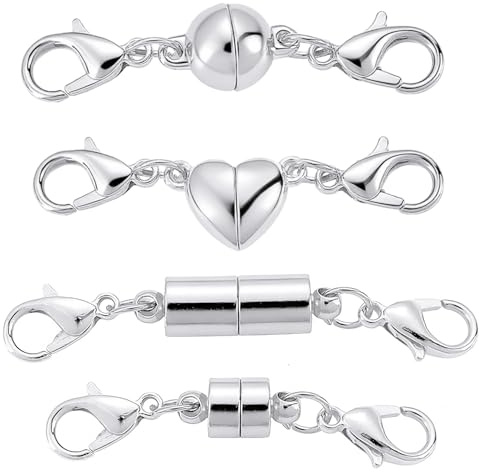 Xynovate 4 Pack Magnetic Necklace Clasps and Closures, 4 Styles Extender Magnet Clasp, Magnetic Jewelry Clasps Connector Locking Magnetic Jewelry Clasp for Jewelry Bracelet Necklace Making?Silver?