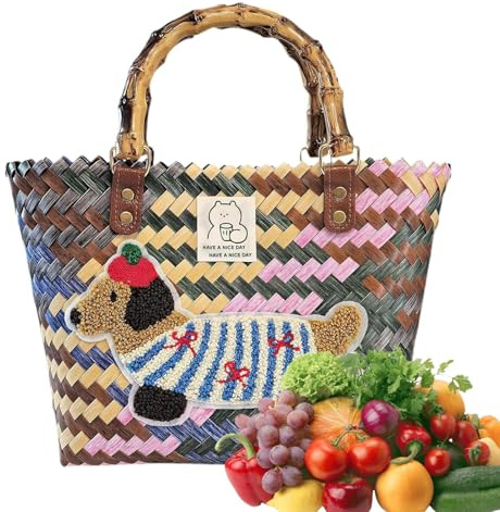 Générique Sac De Plage Tressé,Panier à Main en Osier Tressé à la Main | Sac Shopping Pour Mariage Anniversaire Plage Voyage Quotidien Sorties Activités Extérieures
