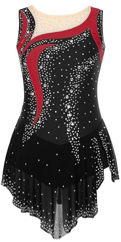 Chaoyinn Donna Body Ginnastica Ritmica Artistica Strass Abito Abbigliamento Pattinaggio Danza Latina Esibizione Nero S