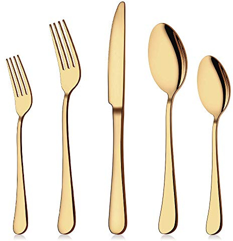 Aisoso Gold Silverware Set, 20-Piece Flatware Set Stainless Steel Cutlery Kitchen Utensil Set Tableware Service for 4