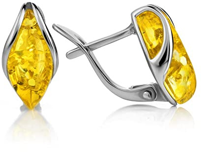 Pendientes de ámbar en plata de ley 925, color amarillo limón, S, pendientes plata 925 ámbar, colección verano 2021