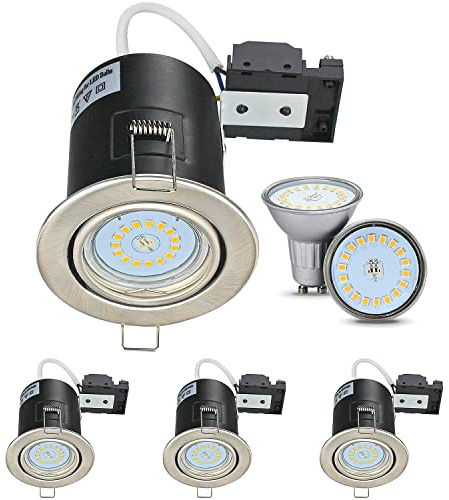 Unikcst 4X 5W Dimmable Fire Rated Downlights Chrome Spot Lights Cool White | 30° Tilt Recessed Ceiling Light IP20 240V Spotlights for Kitchen, Incl. GU10 LED Bulbs 6000K