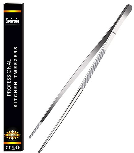 Smirain Pinze Cucina Acciaio 16-40cm, Pinza da Chef professionali di Alta Precisione, Barbecue, Bistecca, Hamburger, Pasta, Dessert, Decorazione, Estrazione, Cottura al Forno (Multiuso, 30cm)