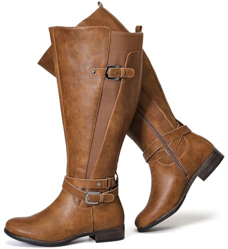 Luoika Women's Extra Wide Calf Knee High Boots, Wide Width Winter Tall Boots., Tan 420, 10 X-Wide