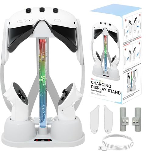 VR Controller Ladestation for Meta Quest 3, VR Headset Ständer mit RGB Light Controller, VR-Brillen Aufbewahrungsständer, Rutschfester VR Headset Controller Ständer Meta Quest Zubehör