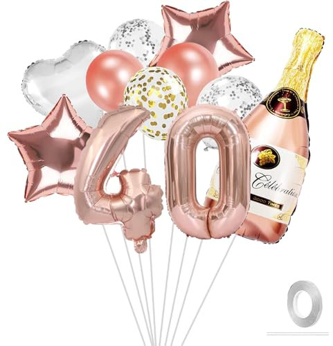 Deko 40. Geburtstag Frauen, Rosegold 40 Geburtstag Frauen Deko, Luftballon 40 Geburtstage Frau Mann, 40. Geburtstage Deko Set mit Luftballons 40. Geburtstags, Konfetti Luftballon Party Deko Supplies