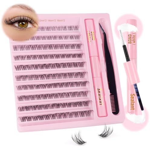 Sixstarhair Kit Faux Cils Bande Transparente Faux Cils Individuel avec Lash Bond and Seal, Applicateur 120 pcs Cluster Individuels Naturel DIY à la Maison