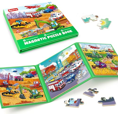 SYNARRY Puzzle Transport Magnetique Enfants 2 3 4 5 Ans, 36 Piéces de Puzzle Voyage, Jouet pour Garçon Fille Avion Voiture Enfant 3 à 8 Ans