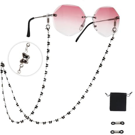 Cadena de gafas Dreamtimes para mujer, cadena de lentes de mariposa hecha a mano, collar de gafas, cadena para máscara, cadenas de lentes, Negro-S, M