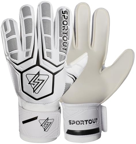 Sportout Guanti da portiere con protezione per le dita, guanti da portiere da uomo, 4 mm, in lattice, per bambini, adulti, adolescenti