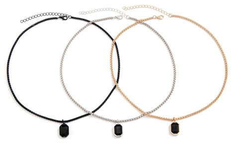 KnSam Stainless Steel Necklace Man, Stainless Steel Friendship Chain Pea Chain with Pendant Square Tag Shape Black Silver Gold Pea Chain 52 cm, stainless steel, No cubic zirconia