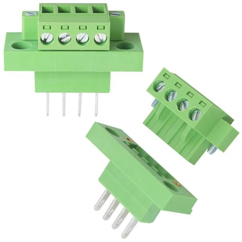 JJHXSM 2 Sets Bulkhead Plug-in Terminal Block 5.08mm 4Pin Bulkhead Pin Header Connector Receptacle 2EDGWB 2EDGKM with Fixed Screws Locking Plate Electrical Connection