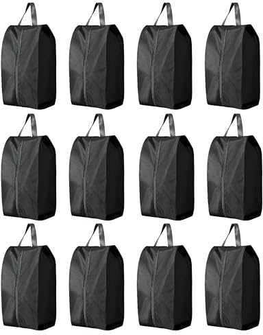 Travel Shoe Bags, Set of 12, Large Oxford Fabric Storage Bags with Zipper and Handle, Water-Resistant Pouches (Black)