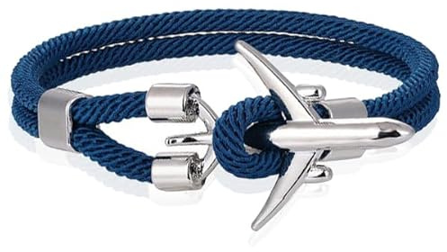 Bracciale da uomo in paracord aereo ancora argentato azzurro - 21 cm