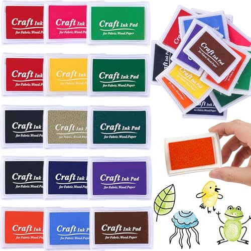 15Pcs Ink Pads for Stamping Colors, Ink Pad Set DIY Fingerprint Printing Print Suitable for Make Cards Birthday Gifts Ink Stamp Pad