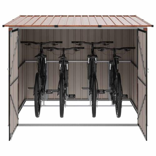vidaXL Cobertizo para Bicicletas 3 pcs Marrón 216 x 207 x 158 cm Metal, Cobertizo Moderno de Metal, Espacio Exterior para Bicicletas, jardín y terraza, Estructura Duradera y Segura