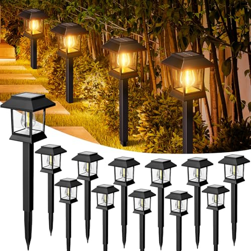 nipify Solar Lights Outdoor Garden, 12 Packs Solar Stakes Lights, Garden Lights Solar Powered Waterproof, Auto On/Off Solar Path Lights for Pathway Yard Patio Landscape